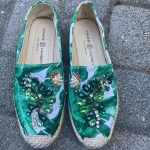 Chinese Laundry Tropical Green Bedazzled Slip Ons